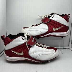 Nike Football Cleats Mens 14 Air Zoom Maroon Red  & White 359421 Strap